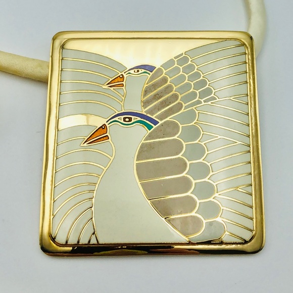 Laurel Burch Moon Doves Necklace and Earrings Set White and Gold - Picture 3 of 9